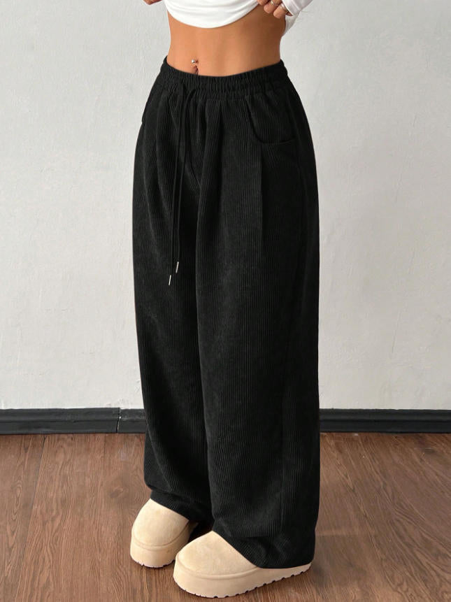 Damen Bequeme Casual Cordhose mit elastischem Bund und seitlichen Taschen Drune