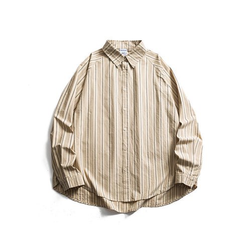 Unisex Oversize-Longline Hemd mit vertikalem Streifenmuster und gerundetem Saum Drune
