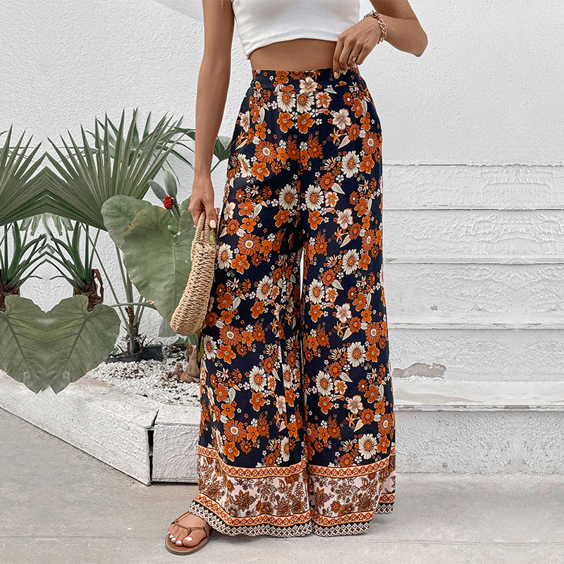 Damen Hochtaillierte weite Palazzohose mit floralem Alloverprint und Eingrifftaschen Drune