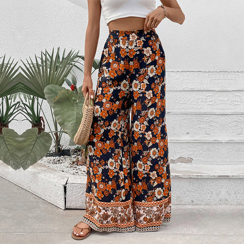 Damen Hochtaillierte weite Palazzohose mit floralem Alloverprint und Eingrifftaschen Drune
