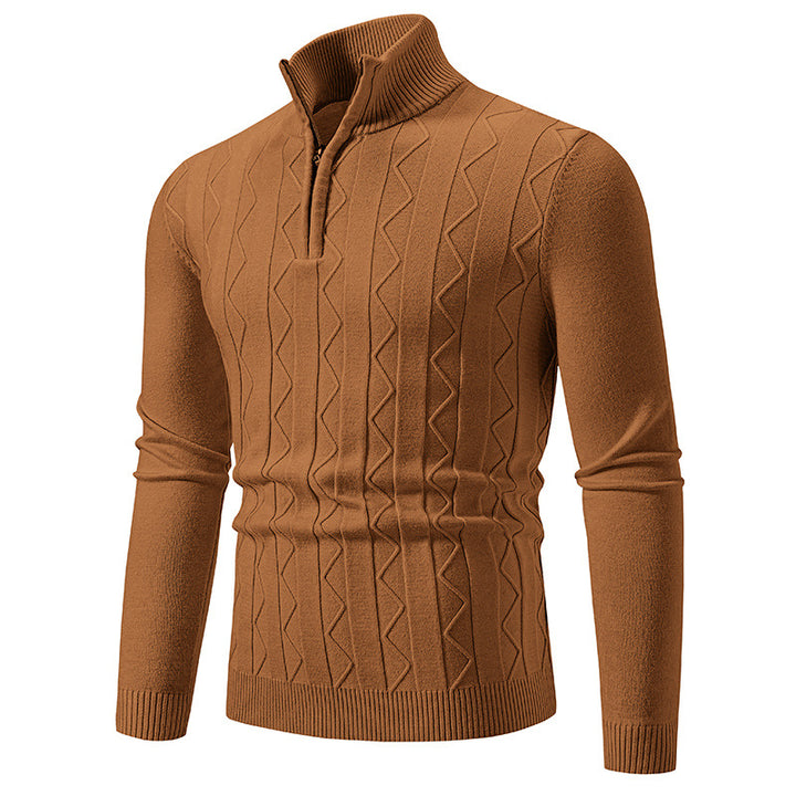 Herren Slim-Fit Halbzip-Strickpullover mit Mockneck, Zopfmuster und gerippten Bündchen Drune