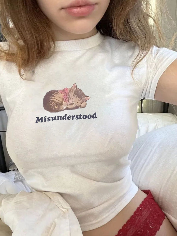 Damen T-Shirt mit künstlerischem Katzenmotiv Drune