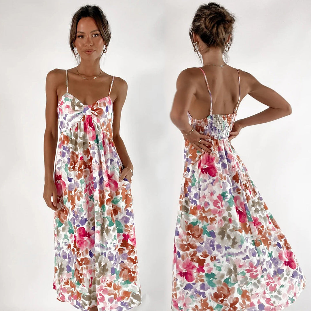 Damen Maxikleid mit floralem Design und dekorativem Knotendetail Drune