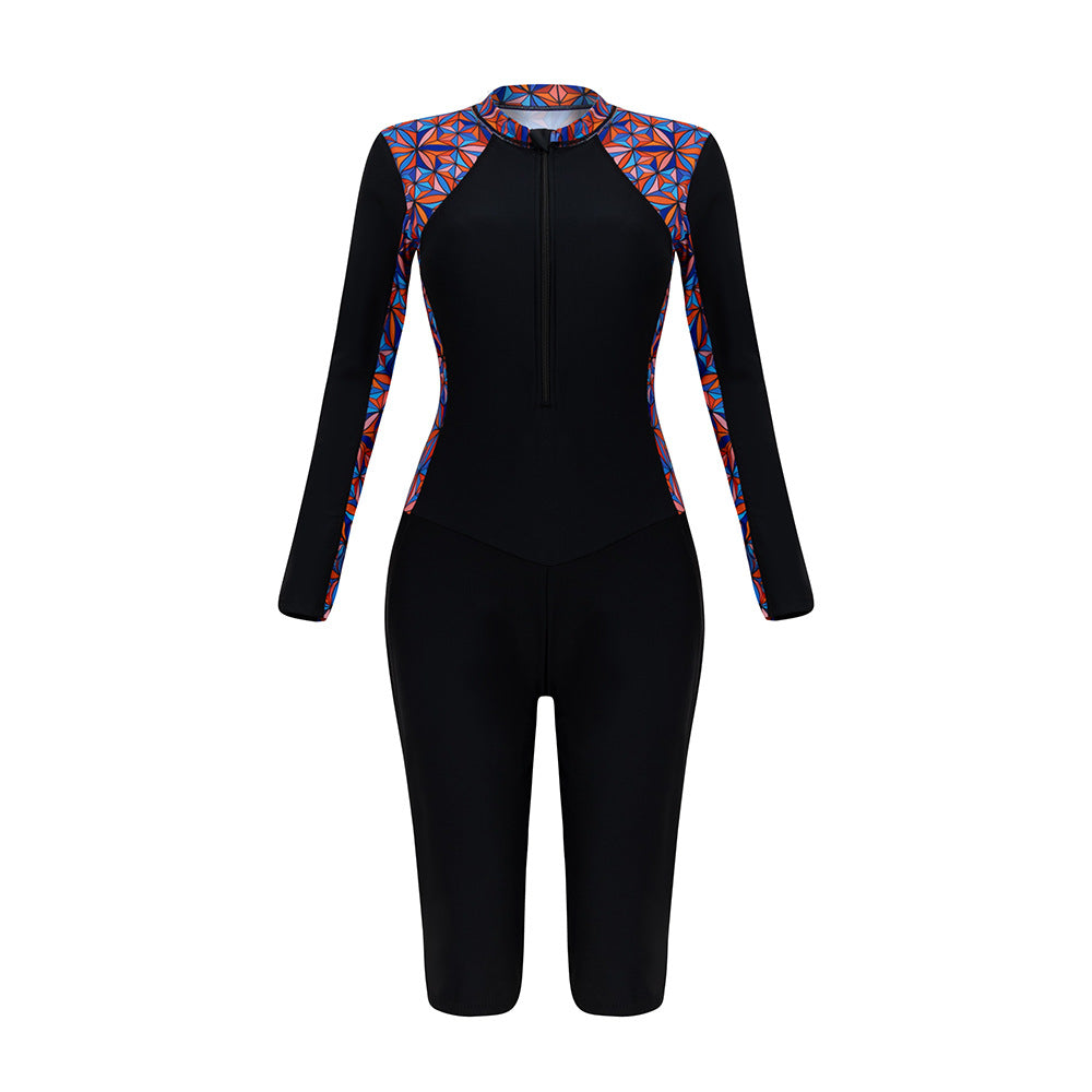Damen Sportlicher Langarm-Neoprenanzug mit lebhaftem Blumenmuster Drune