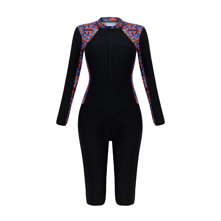 Damen Sportlicher Langarm-Neoprenanzug mit lebhaftem Blumenmuster Drune
