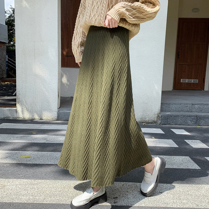 Damen Eleganter Strickrock mit strukturiertem Zopfmuster Drune