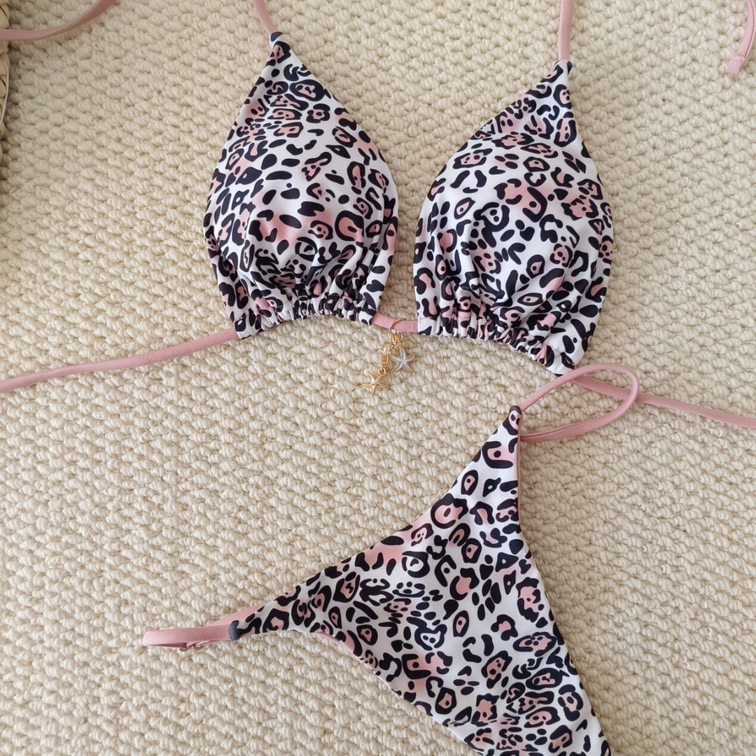 Damen Triangel-Bikini mit animalischem Muster und modischen Schnürdetails Drune