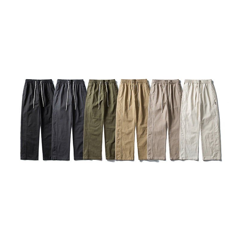 Herren Locker geschnittene Baumwoll-Canvas-Hose mit Tunnelzugbund, geradem Bein und Ziernaht-Details Drune