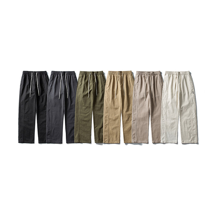 Herren Locker geschnittene Baumwoll-Canvas-Hose mit Tunnelzugbund, geradem Bein und Ziernaht-Details Drune
