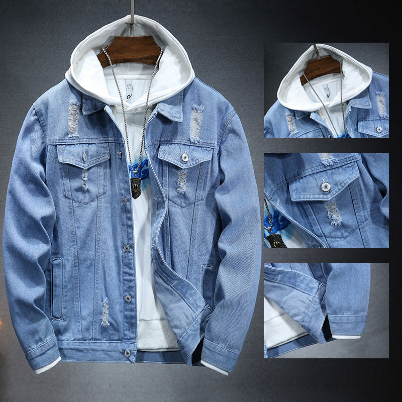 Herren lässige Jeansjacke mit bequemem Hoodie-Einsatz und modischen Details Drune