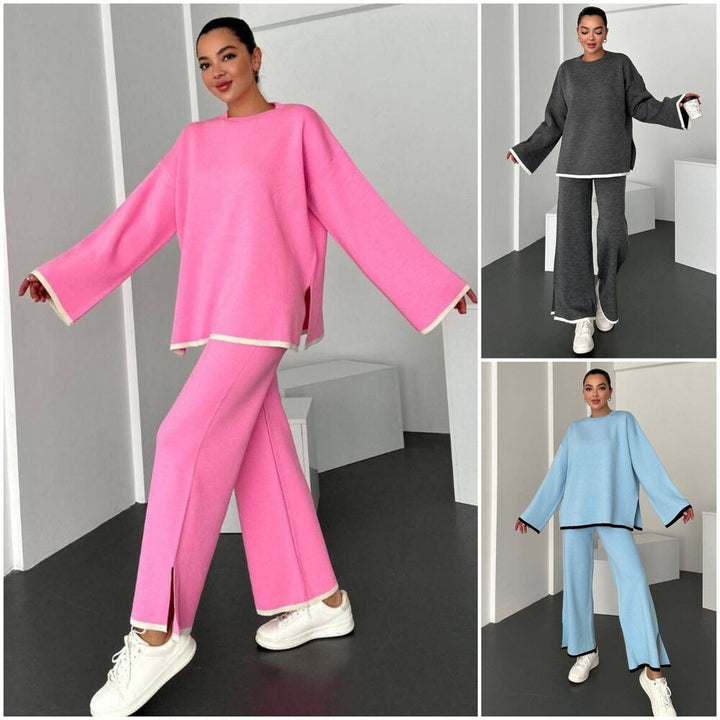 Damen lässiges Lounge-Set mit weitem Oberteil und stylishen Schlitzhosen Drune