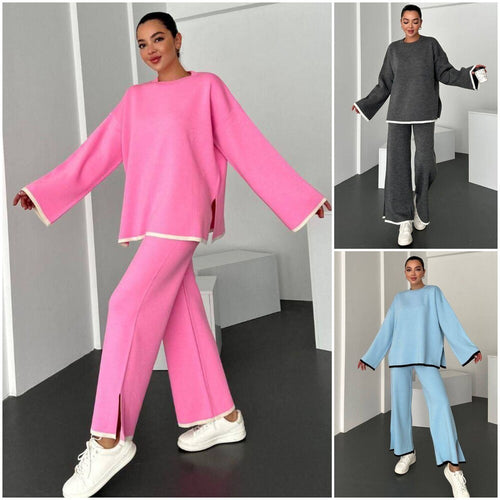 Damen lässiges Lounge-Set mit weitem Oberteil und stylishen Schlitzhosen Drune