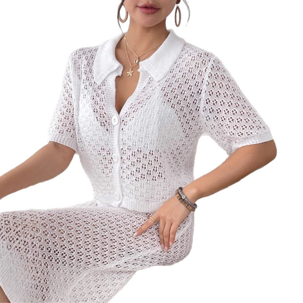 Damen lässiger Häkel-Overal mit Knopfdesign Drune