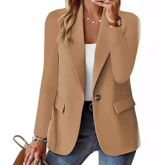Damen Eleganter Casual Blazer mit Modernen Taschen und Dezentem Knopf Drune