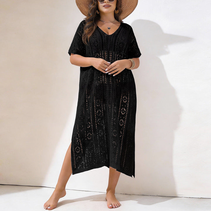 Damen Häkelstrandkleid mit V-Ausschnitt und seitlichem Schlitz Drune