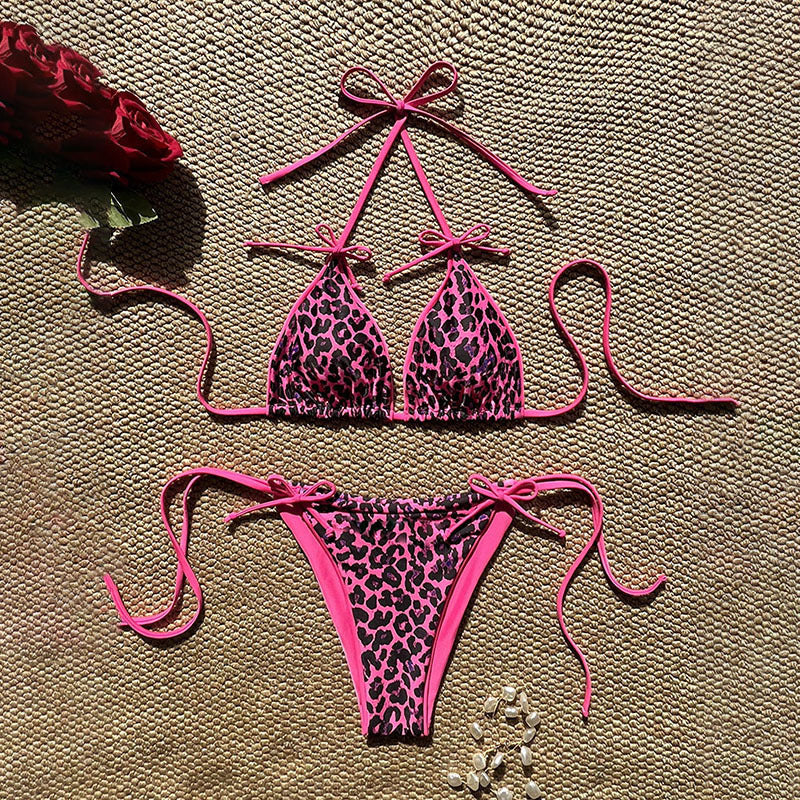 Damen Triangel-Bikini-Set mit verstellbaren Bändern und tierisch inspiriertem Design Drune