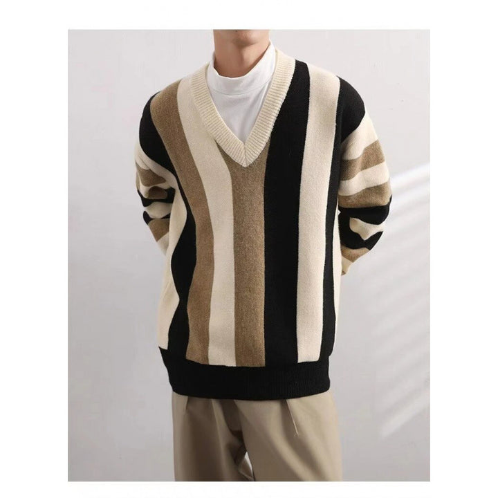Herren Modischer Grobstrickpullover mit V-Ausschnitt Drune