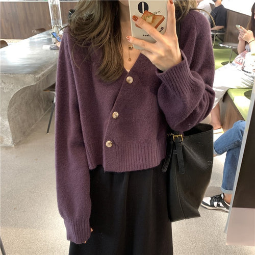 Damen kuschelige Strickjacke mit großen Knöpfen und weitem Schnitt Drune