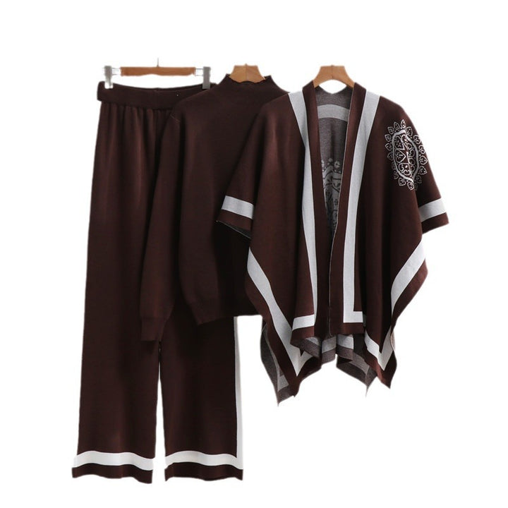 Damen elegantes Strick-Loungewear-Set mit grafischem Muster und weiten Ärmeln Drune