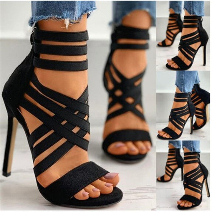 Damen Offene High-Heel Sandaletten mit elastischen Riemen Drune