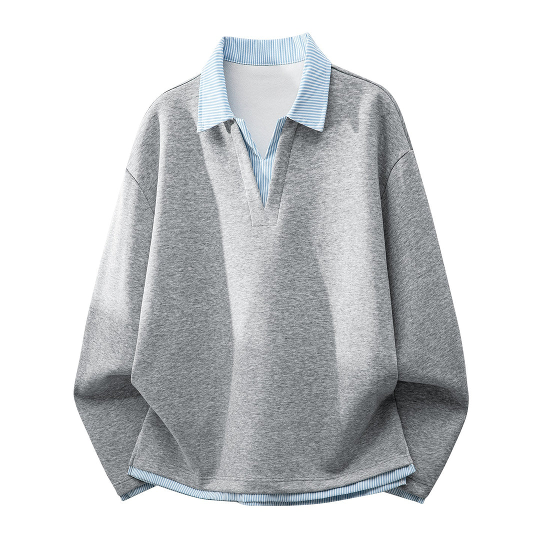 Unisex Oversize-Sweatshirt mit eingearbeitetem Hemdkragen und V-Ausschnitt-Detail Drune