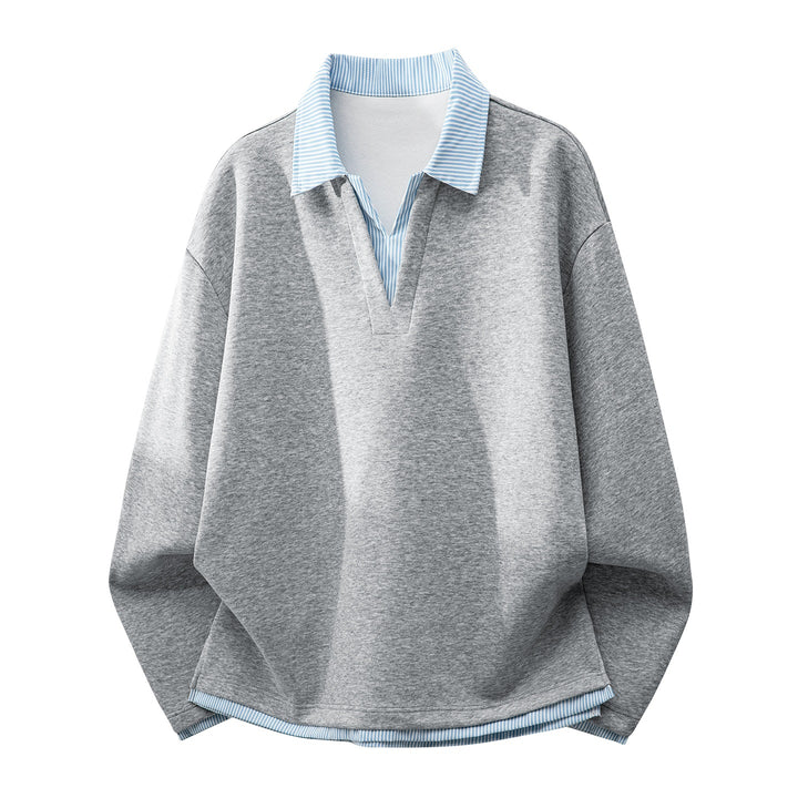 Unisex Oversize-Sweatshirt mit eingearbeitetem Hemdkragen und V-Ausschnitt-Detail Drune