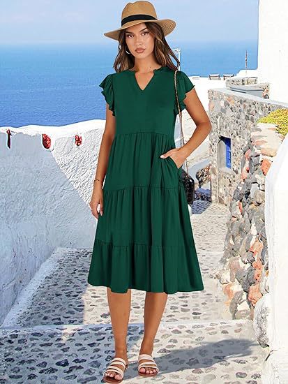 Damen Freizeit-Maxikleid mit überraschenden Rüschendetails und praktischen Taschen Drune