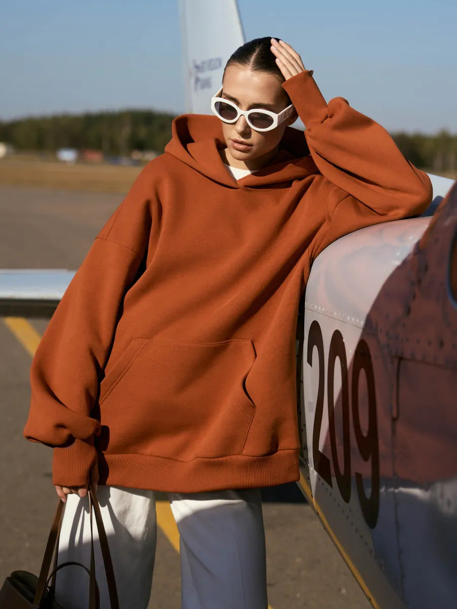 Damen Oversized Kapuzenpullover mit extra weitem Schnitt und Kängurutasche Drune