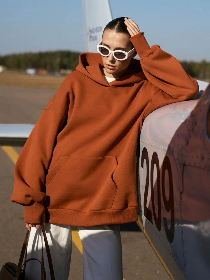 Damen Oversized Kapuzenpullover mit extra weitem Schnitt und Kängurutasche Drune