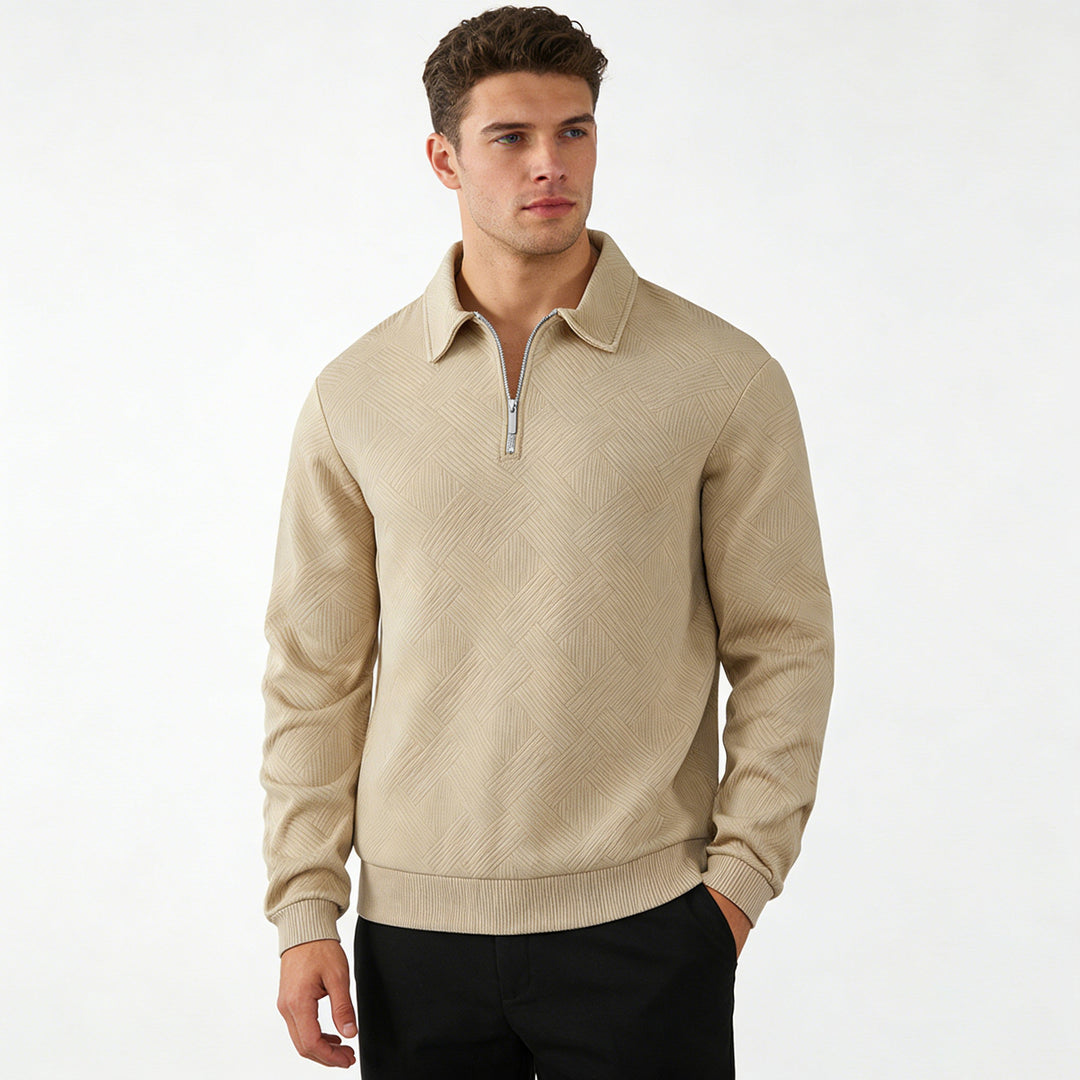 Herren Strukturierter Halbzip-Pullover mit Kragen und Rippbündchen Drune