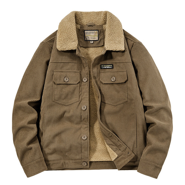 Herren Cord-Workjacke mit Sherpa-Innenfutter, Reverskragen und Druckknopfleiste Drune