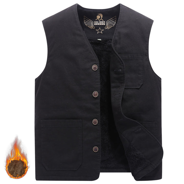 Herren Ärmellose Canvas‑Teddyweste mit wärmender Fleece‑Innenlage und aufgesetzten Taschen Drune