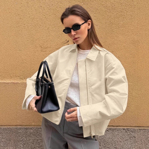 Damen Oversized Utility-Jacke mit modernem Zip-Design Drune