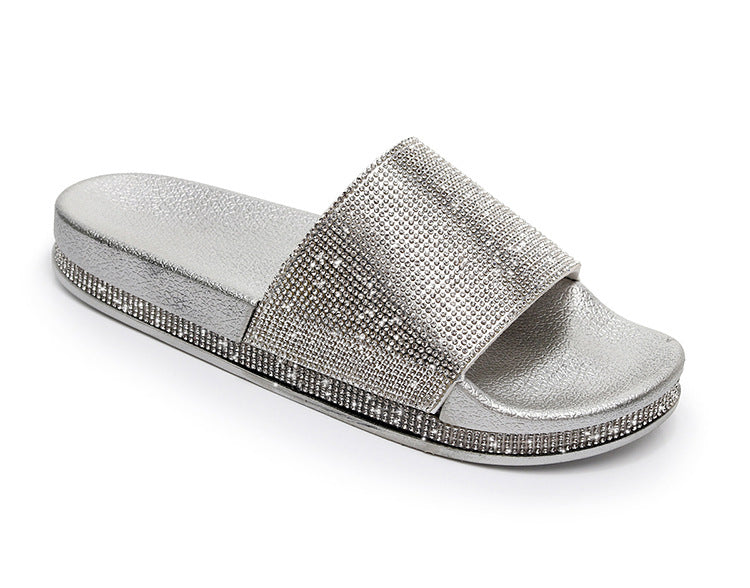 Drune | Kristall Diamant Slides mit Besatz Sandalen