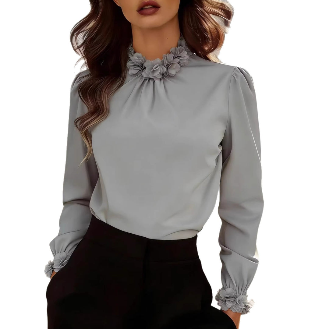 Damen Bluse mit floralen Applikationen und Volants Drune