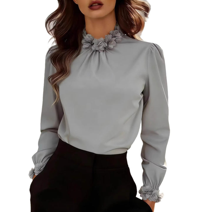 Damen Bluse mit floralen Applikationen und Volants Drune