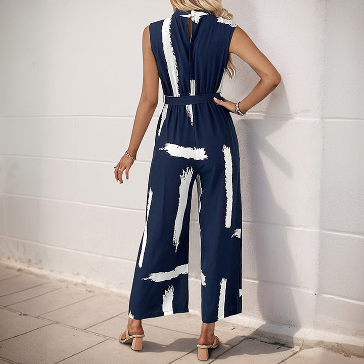 Damen Jumpsuit mit modernem Streifenmuster und praktischen Bindegürtel Drune