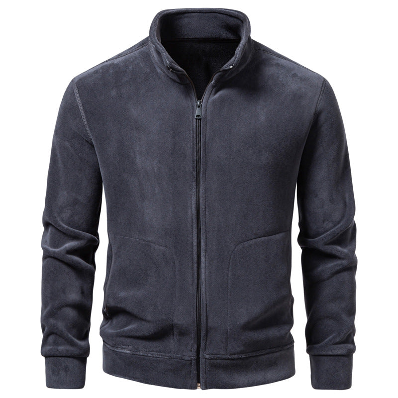 Herren Slim-Fit Fleecejacke mit Stehkragen, durchgehendem Reißverschluss und Eingrifftaschen Drune