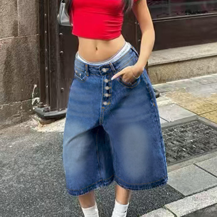 Damen Jeansrock mit weitem Schnitt und praktischem Knopfverschluss Drune