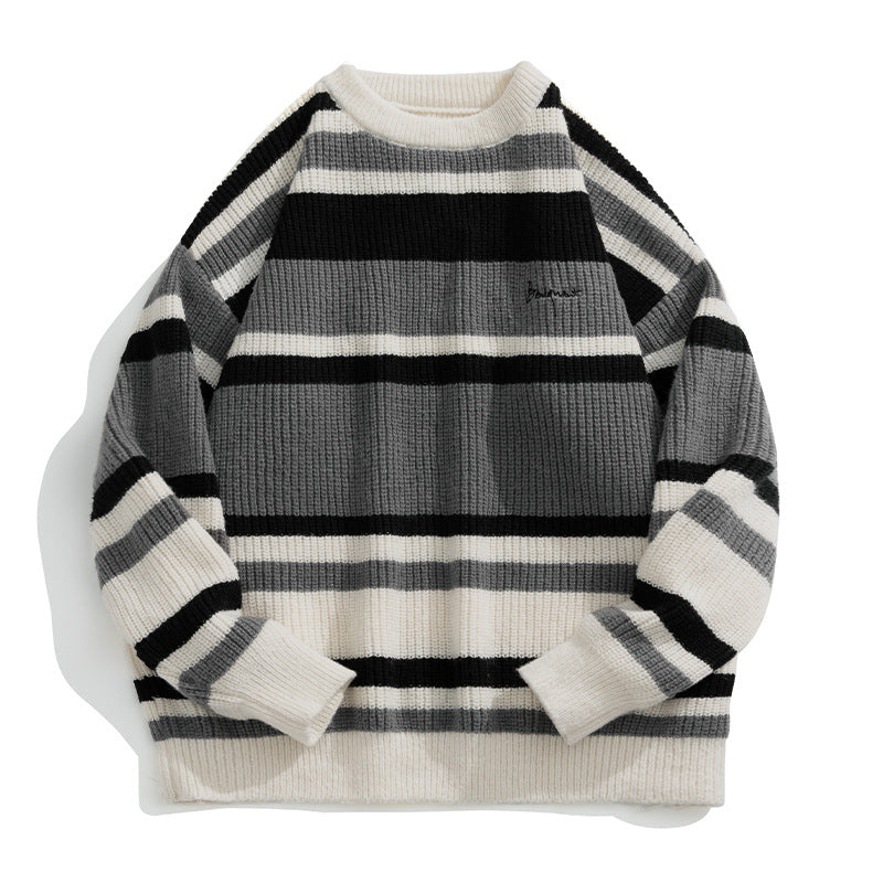 Unisex Oversize-Strickpullover mit Blockstreifen, geripptem Strukturstrick und Rundhalsausschnitt Drune