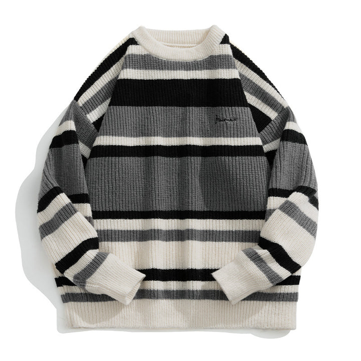 Unisex Oversize-Strickpullover mit Blockstreifen, geripptem Strukturstrick und Rundhalsausschnitt Drune