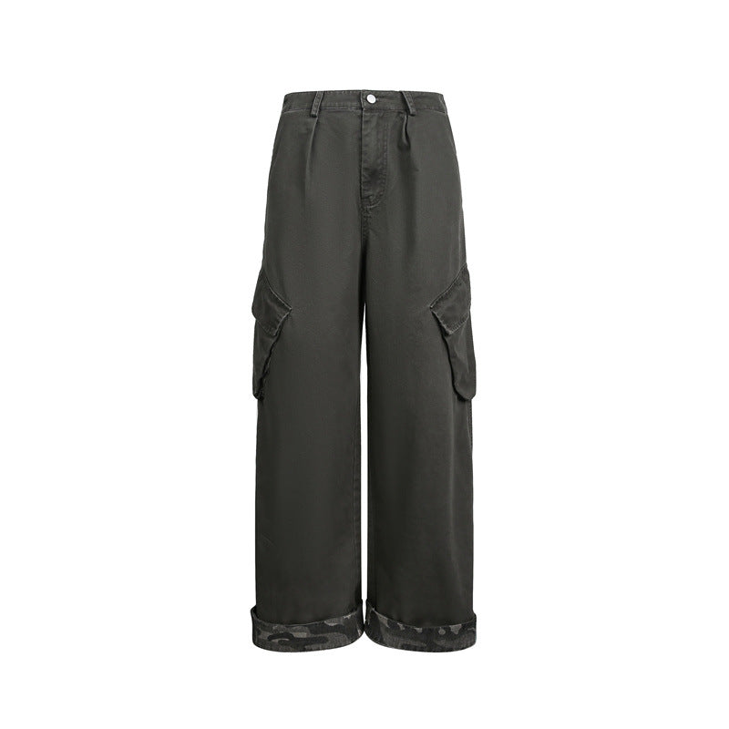 Damen Cargo-Hose im Wide‑Leg‑Cut mit aufgesetzten Klappentaschen und umgeschlagenem Saum Drune