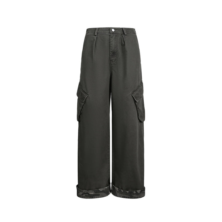 Damen Cargo-Hose im Wide‑Leg‑Cut mit aufgesetzten Klappentaschen und umgeschlagenem Saum Drune