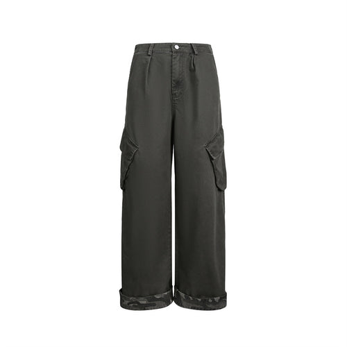Damen Cargo-Hose im Wide‑Leg‑Cut mit aufgesetzten Klappentaschen und umgeschlagenem Saum Drune