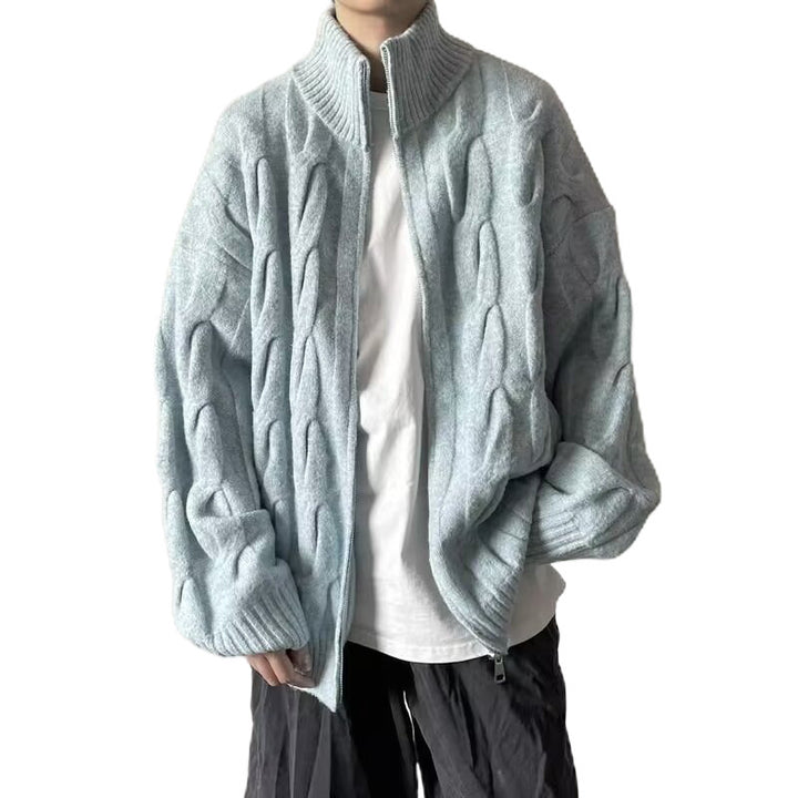 Damen Grobstrickjacke mit hohem Kragen Drune
