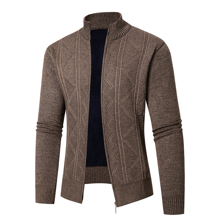 Herren Strickjacke mit strukturiertem Zopfdesign und hohem Kragen Drune