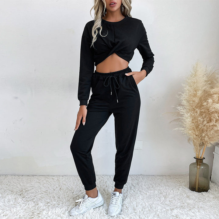 Damen Zweiteiliges Lounge-Set mit gedrehtem kurz geschnittenem Sweatshirt und hochtaillierter Jogginghose Drune