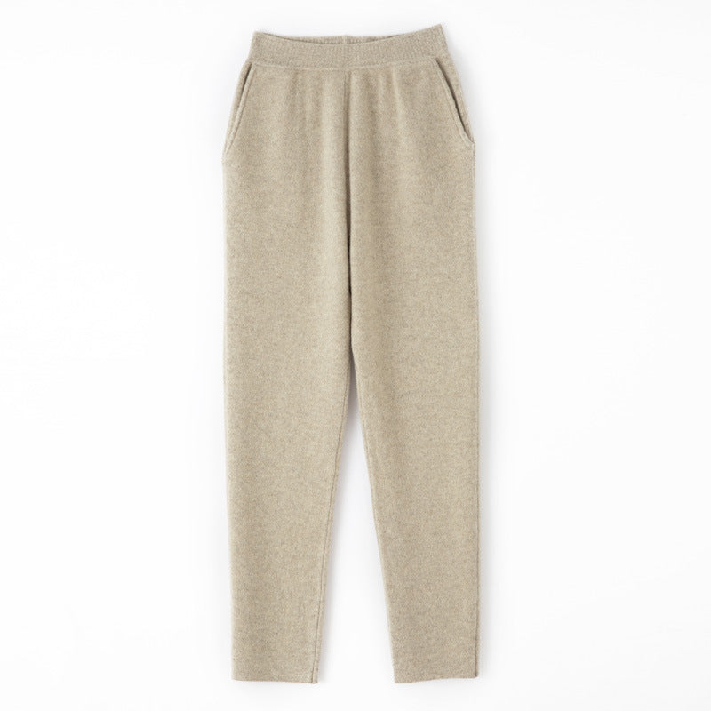Damen Kaschmir‑Optik Strickhose mit elastischem Bund, konischer Silhouette und Eingrifftaschen Drune