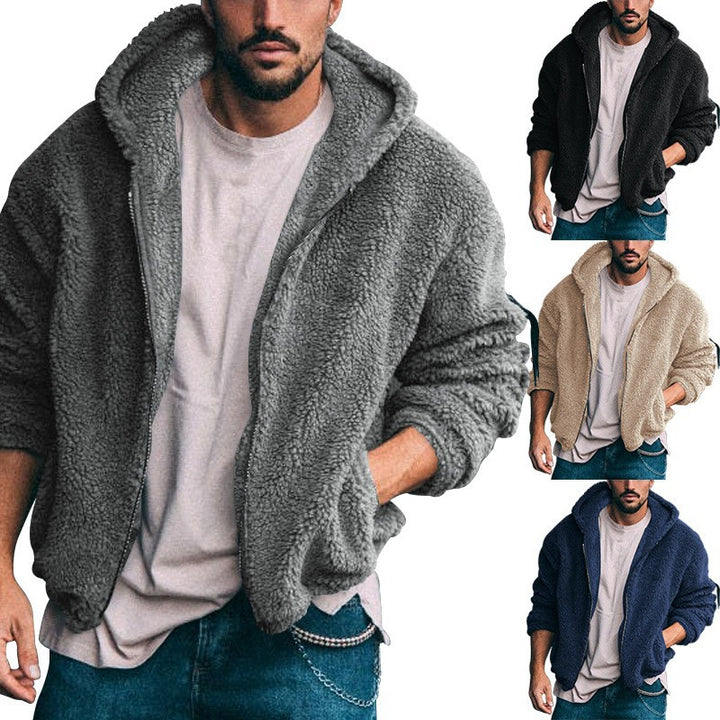 Herren Gemütliche Fleece-Jacke mit Kapuze und Reißverschluss Drune