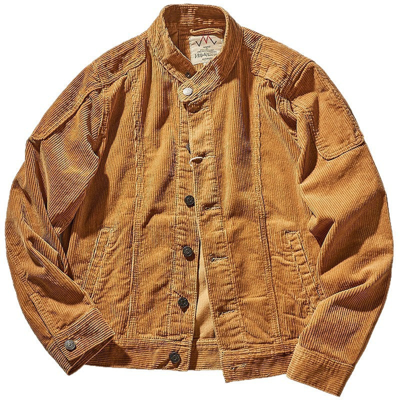 Herren Modische Kordjacke mit Stehkragen Drune